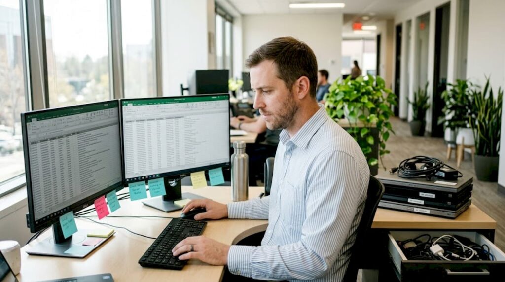 IT manager reviews devices for eco-friendly recovery