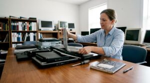 El responsable de TI analiza los equipos electrónicos en desuso para gestionar su correcta disposición.