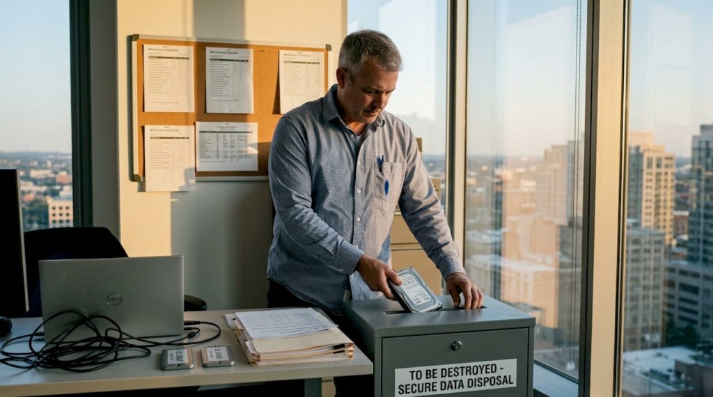 IT manager disposing of old hard drives