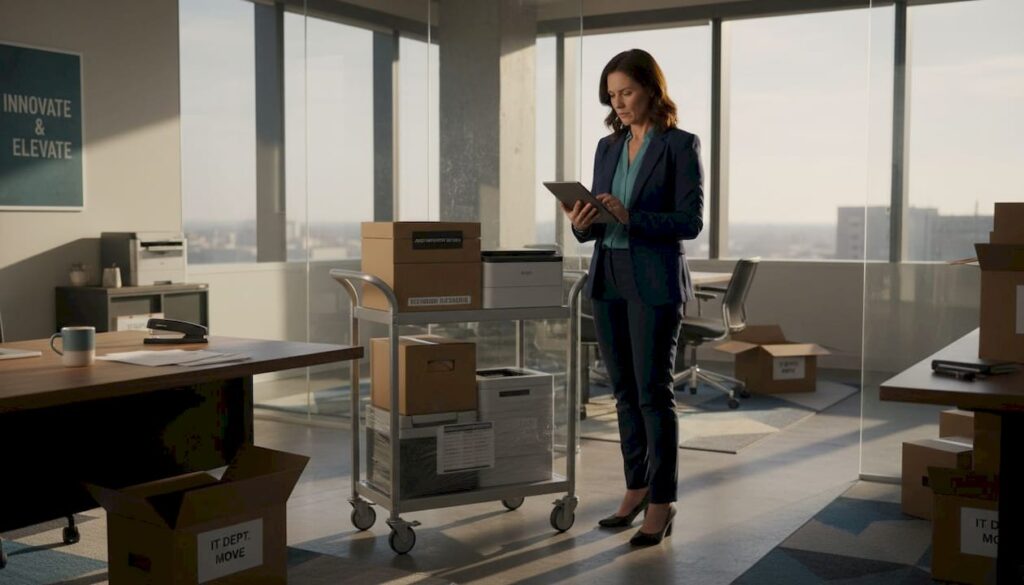 IT manager checks asset list for recycling