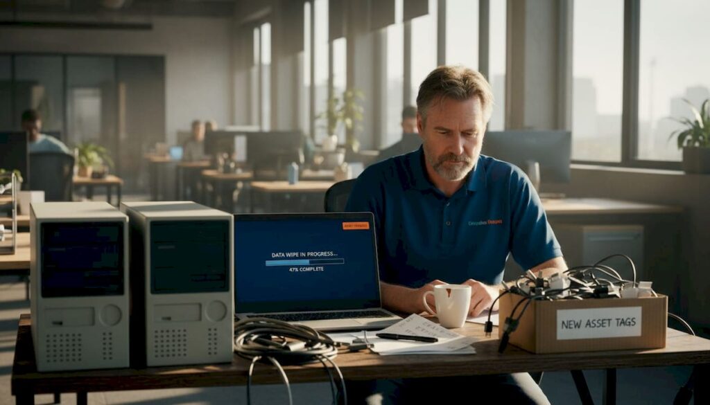 IT manager preparing computers for recycling