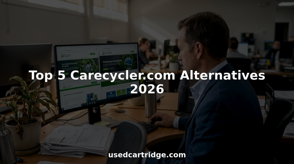 Man researching recycling service alternatives at office desk