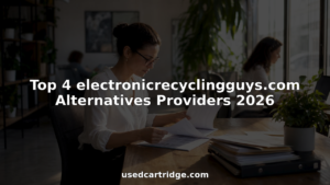 Compliance officer reviewing e-waste recycling documents
