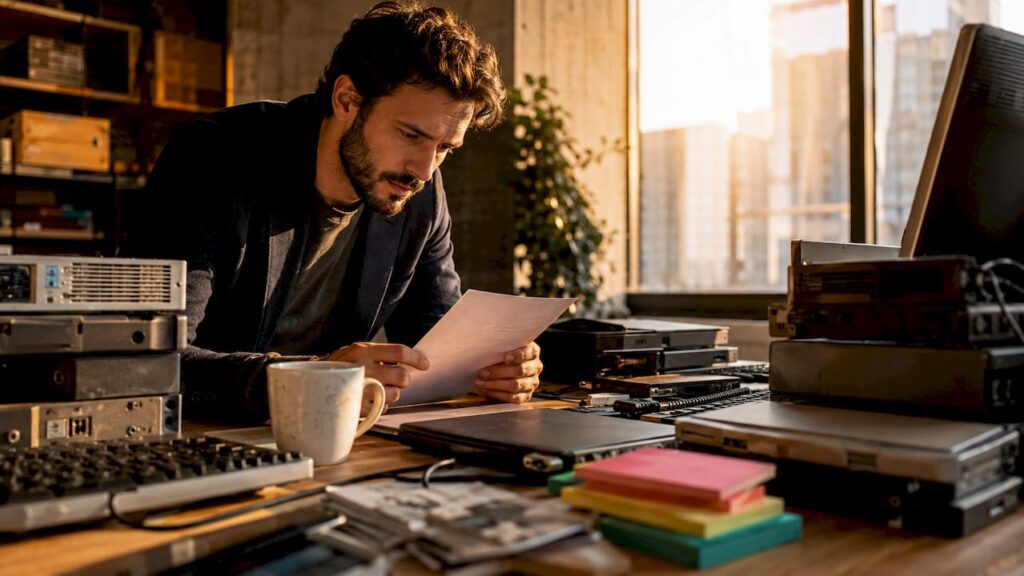 IT professional reviewing GDPR checklist by e-waste