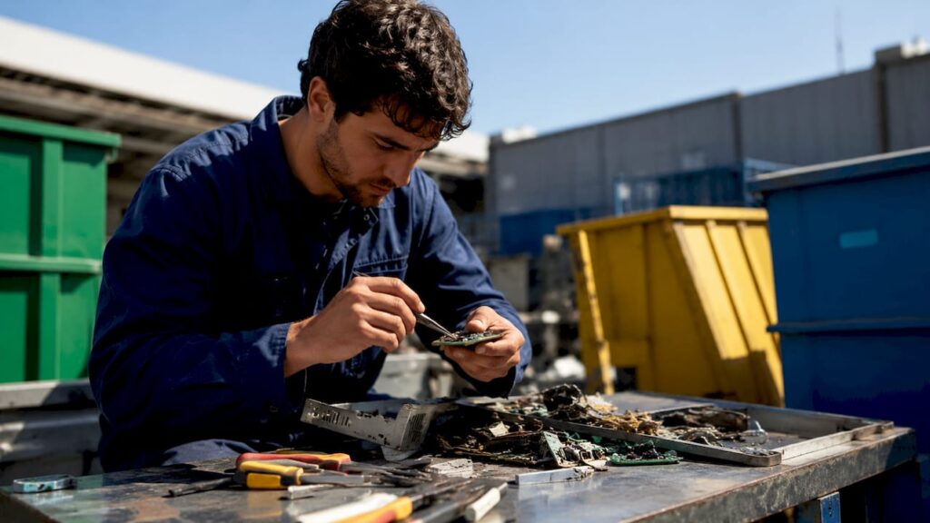 Técnico clasificando componentes electrónicos