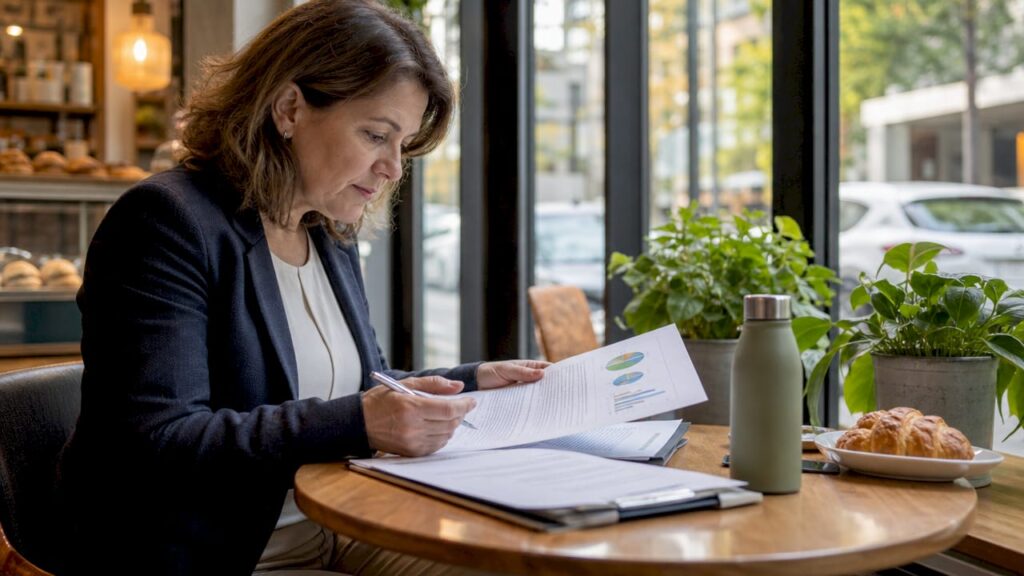 Asset manager reviewing recycling compliance reports