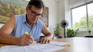 Un empleado del ayuntamiento revisa una notificación relacionada con el reciclaje de residuos electrónicos.