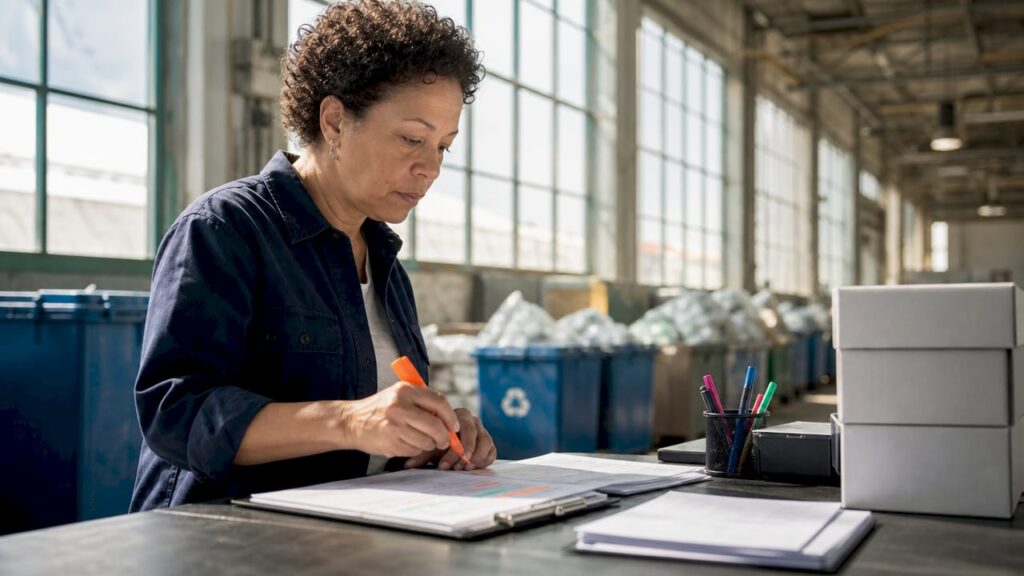 Officer reviewing recycling chain documents