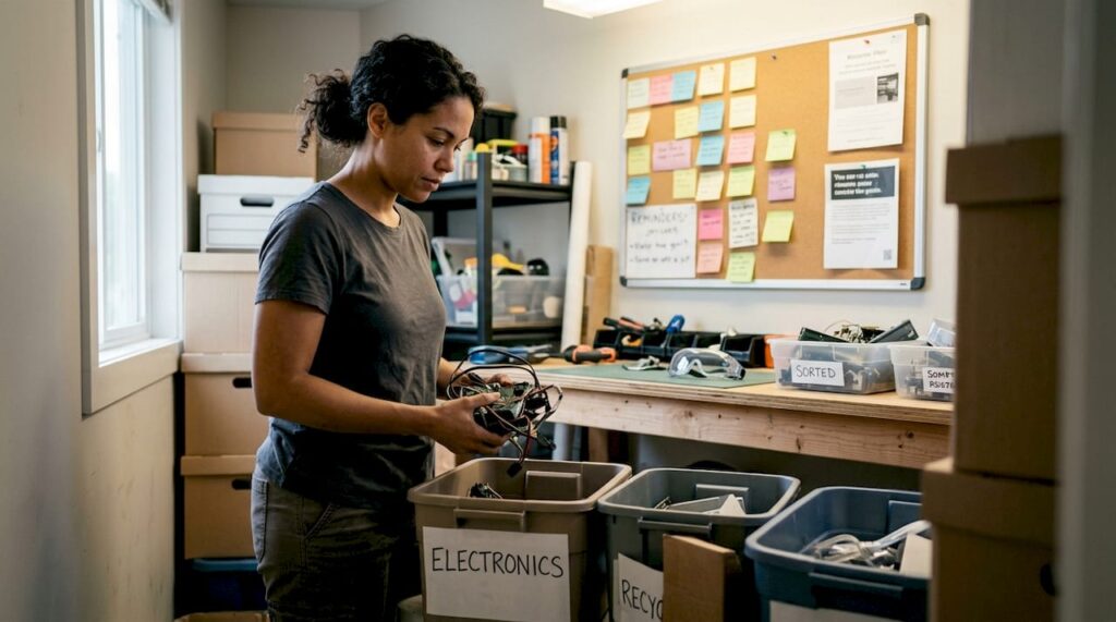 IT specialist sorting shredded data materials