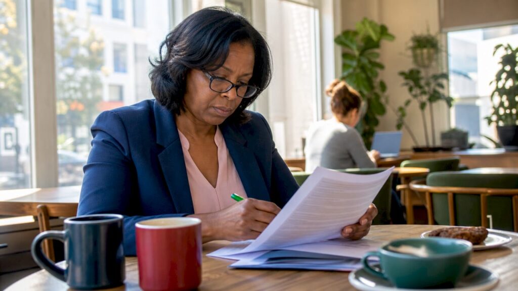 Compliance officer reviewing asset disposal documents