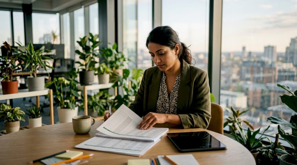 IT asset manager reviewing inventory sheets