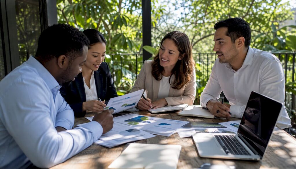 Business meeting discussing IT asset recovery options