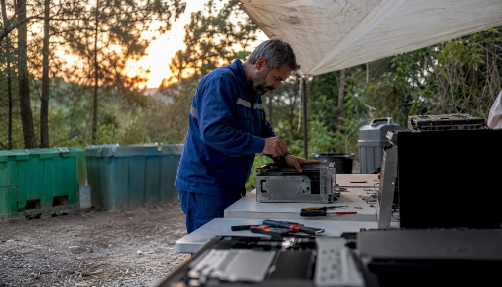 Especialista llevando a cabo la destrucción directa de equipos electrónicos en el lugar