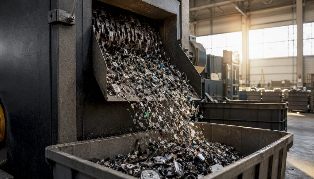 Industrial shredder destroying hard drives