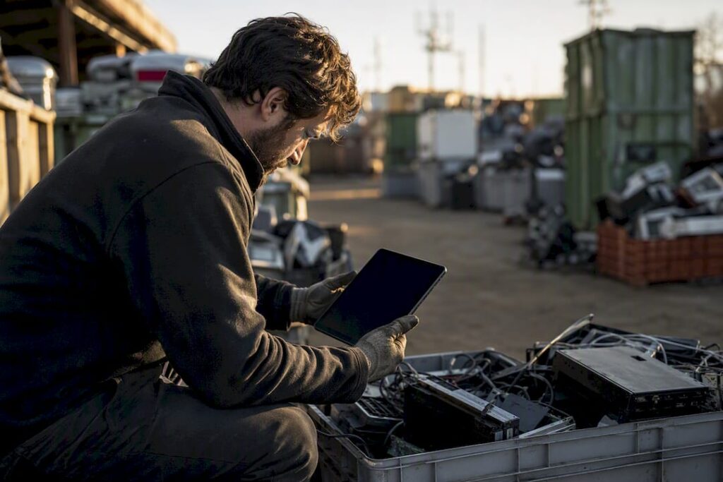 Technician handling data destruction documentation