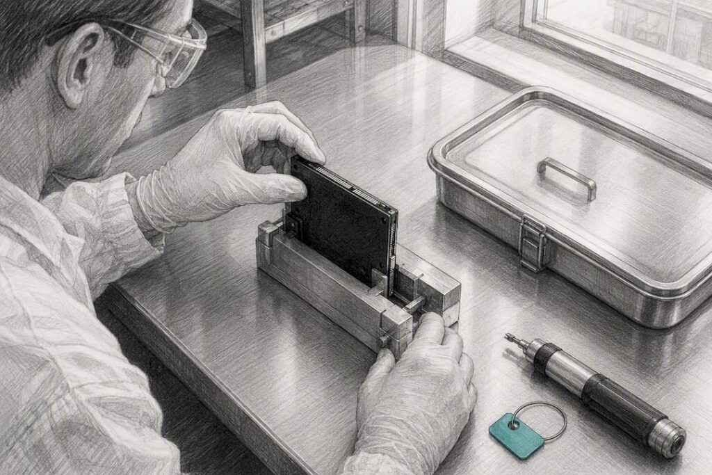 Technician verifying anonymized storage media
