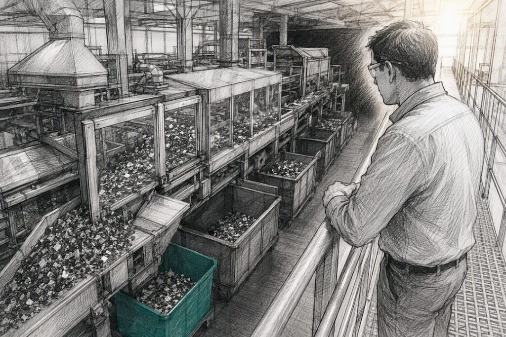 Auditor observing downstream recycling operations