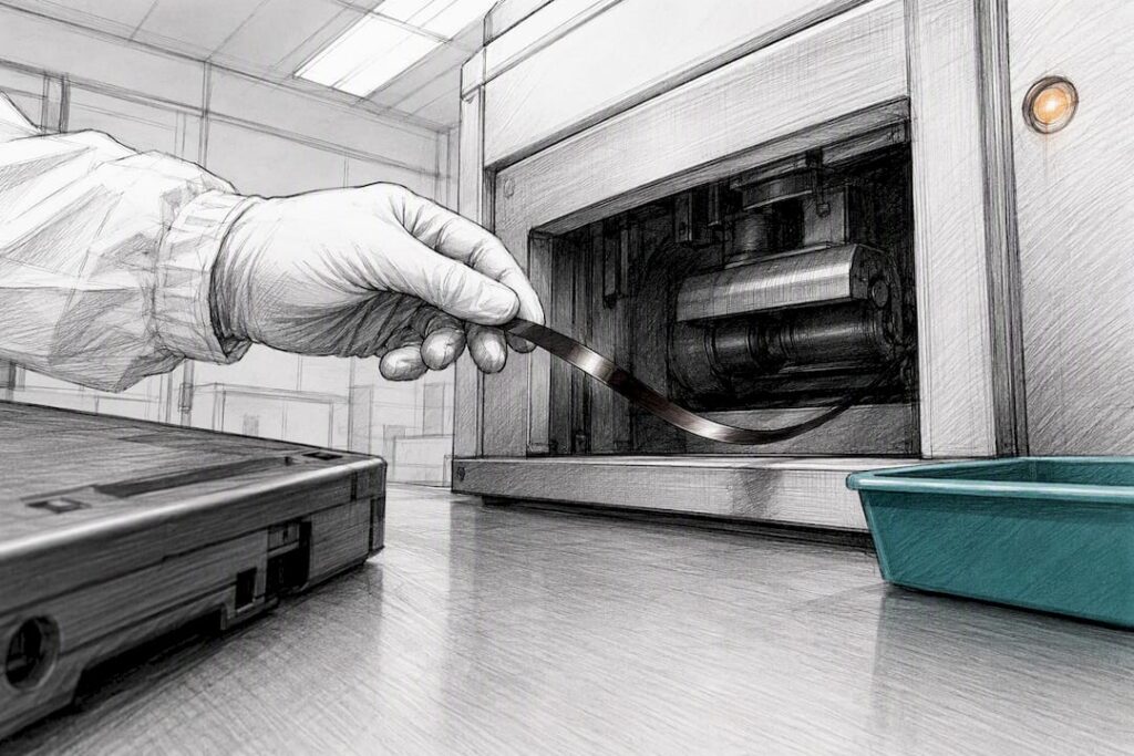 Magnetic tape entering destruction equipment