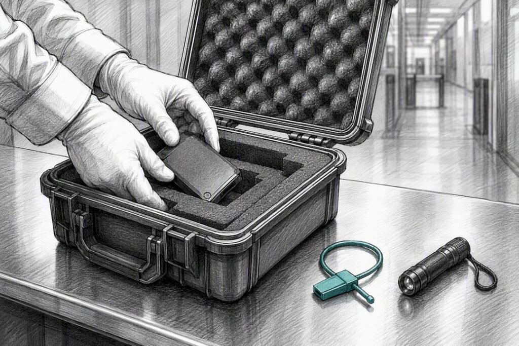 Lockable case prepared for secure drive transport