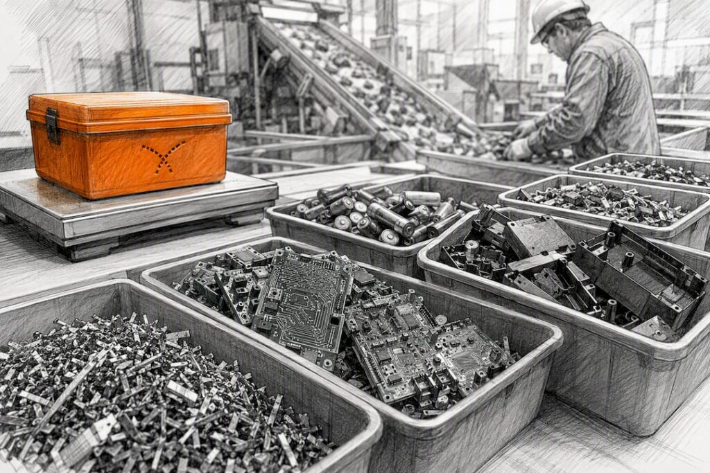 Separated electronics materials at processing facility