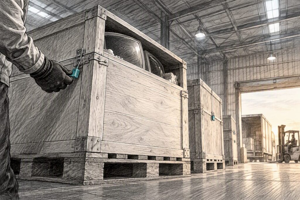 Sealed e-waste containers prepared for export