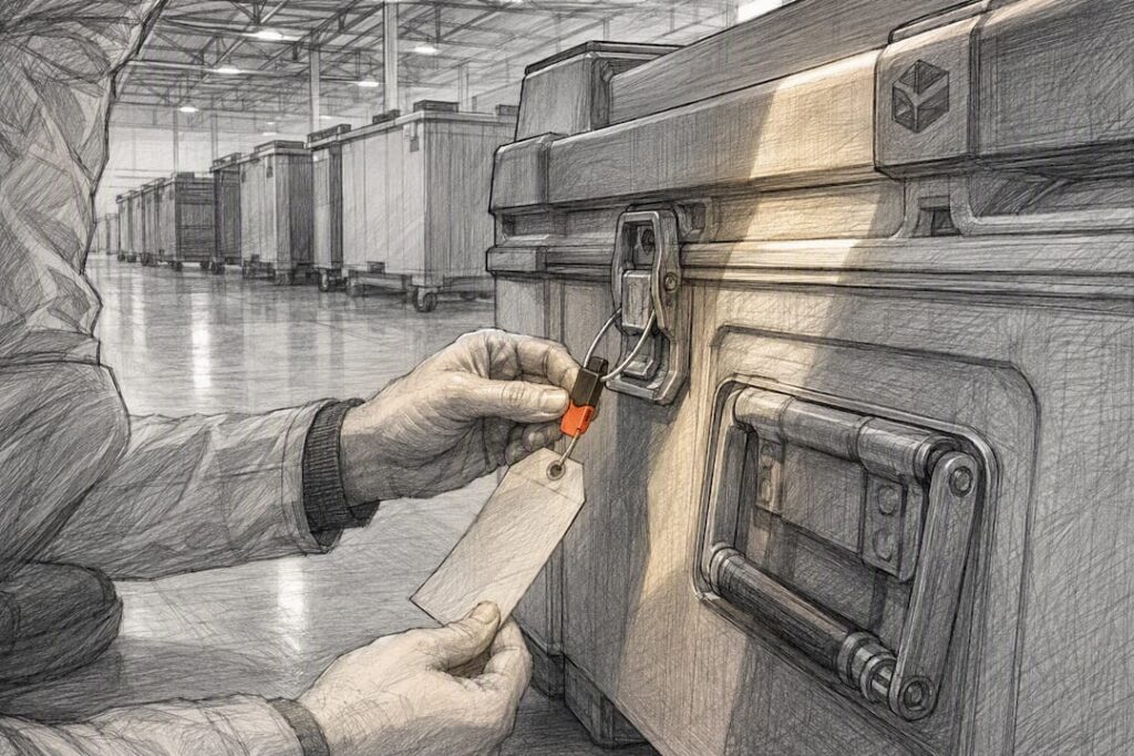 Auditor verifying sealed e-waste custody case