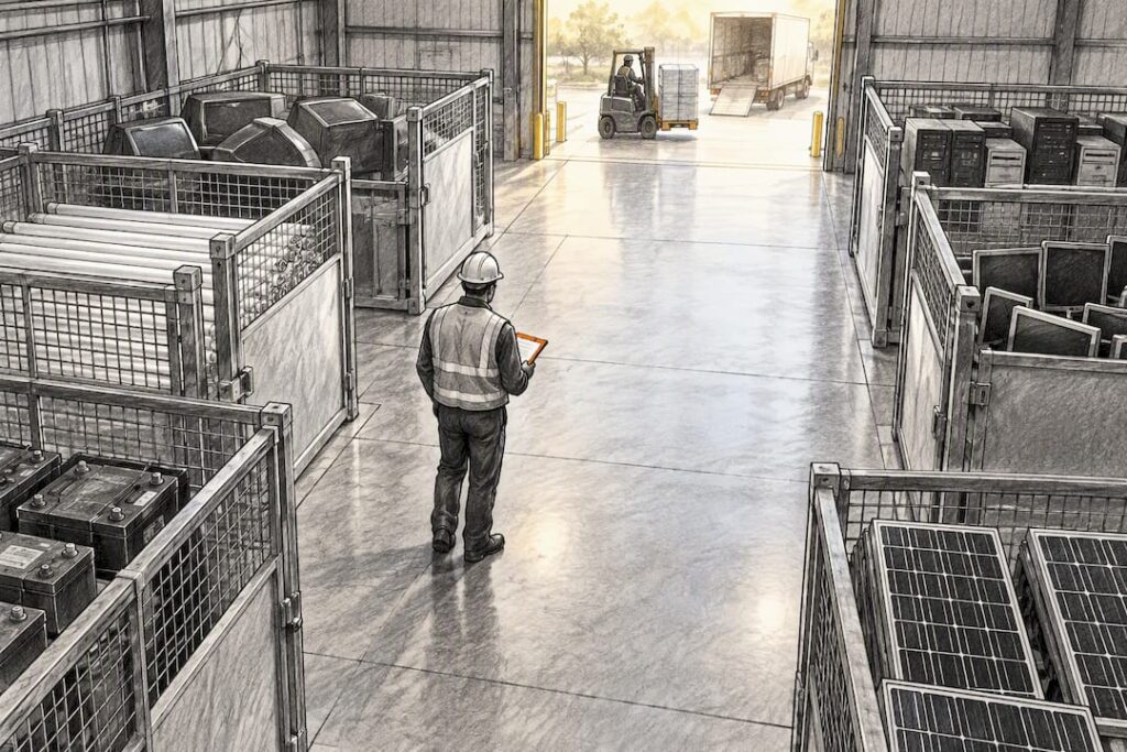 Organized e-waste storage areas in facility