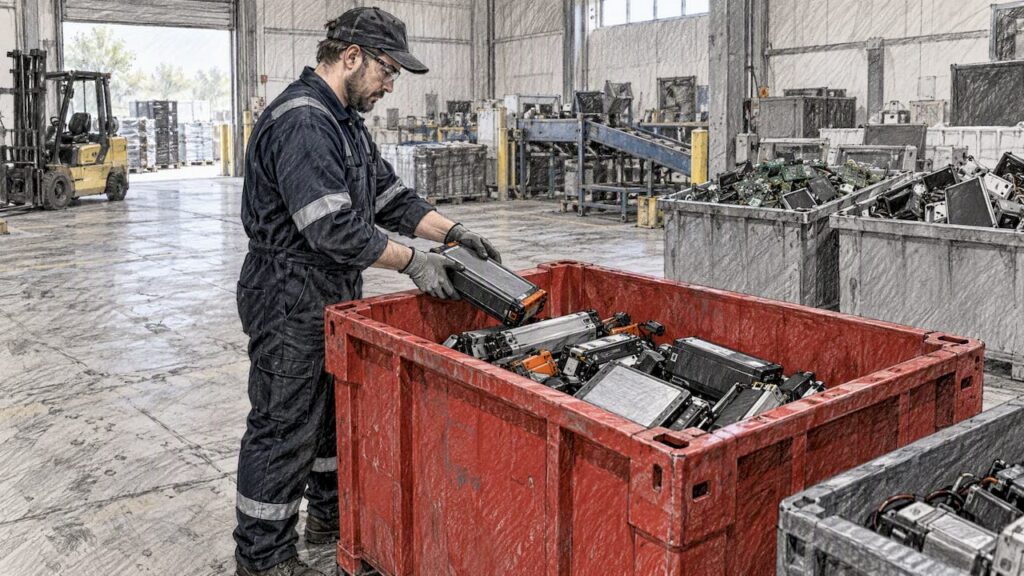 Used lithium batteries sorted for safe disposal