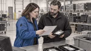 Buyer reviewing ITAD certificate and retired drive