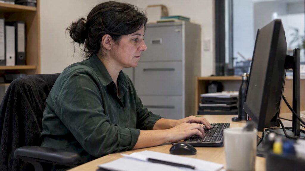 Analista limpiando datos en una computadora