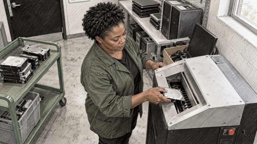Technician destroys a hard drive onsite