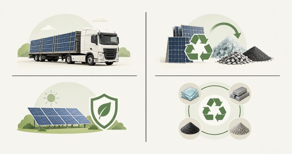 Solar panel transport and recycling for solar farm decommissioning